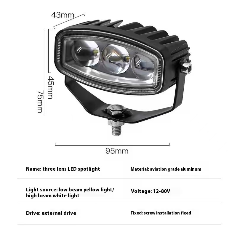 Dual-color LED spotlight 12V24 lens lamp, high and low distance integrated truck modified lamp, fog lamp, laser spotlight 30W Specification image