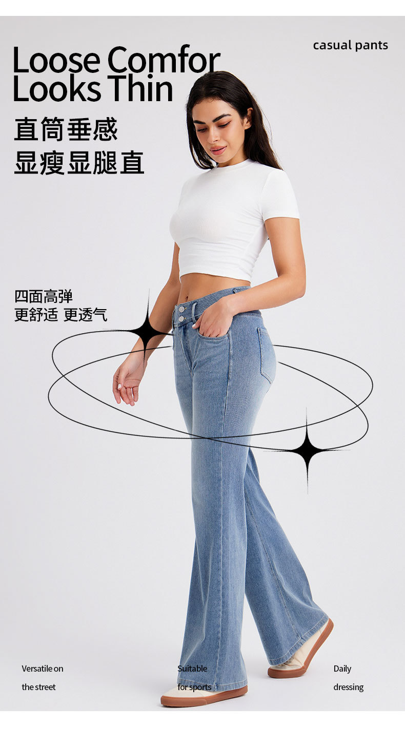 跨境欧美➕非洲大码新款高腰经典款牛仔阔腿裤女猫须马骝高弹显瘦拉链宽松休闲裤 牛仔裤牛仔裤女库存详情图10