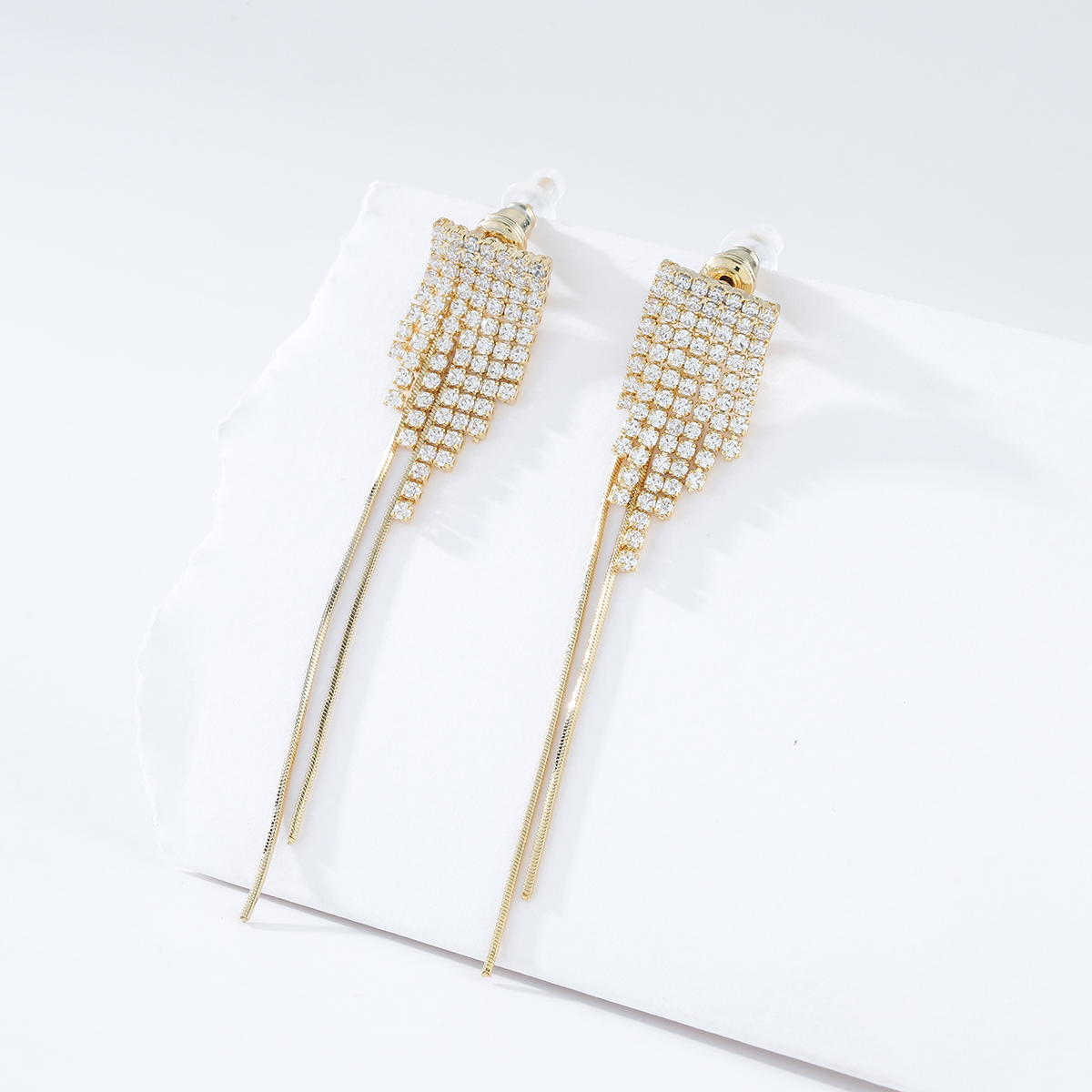 旭晖品牌精致轻奢铜镀真金镶锆石925银针可分体长款超仙奢华设计时尚耳钉