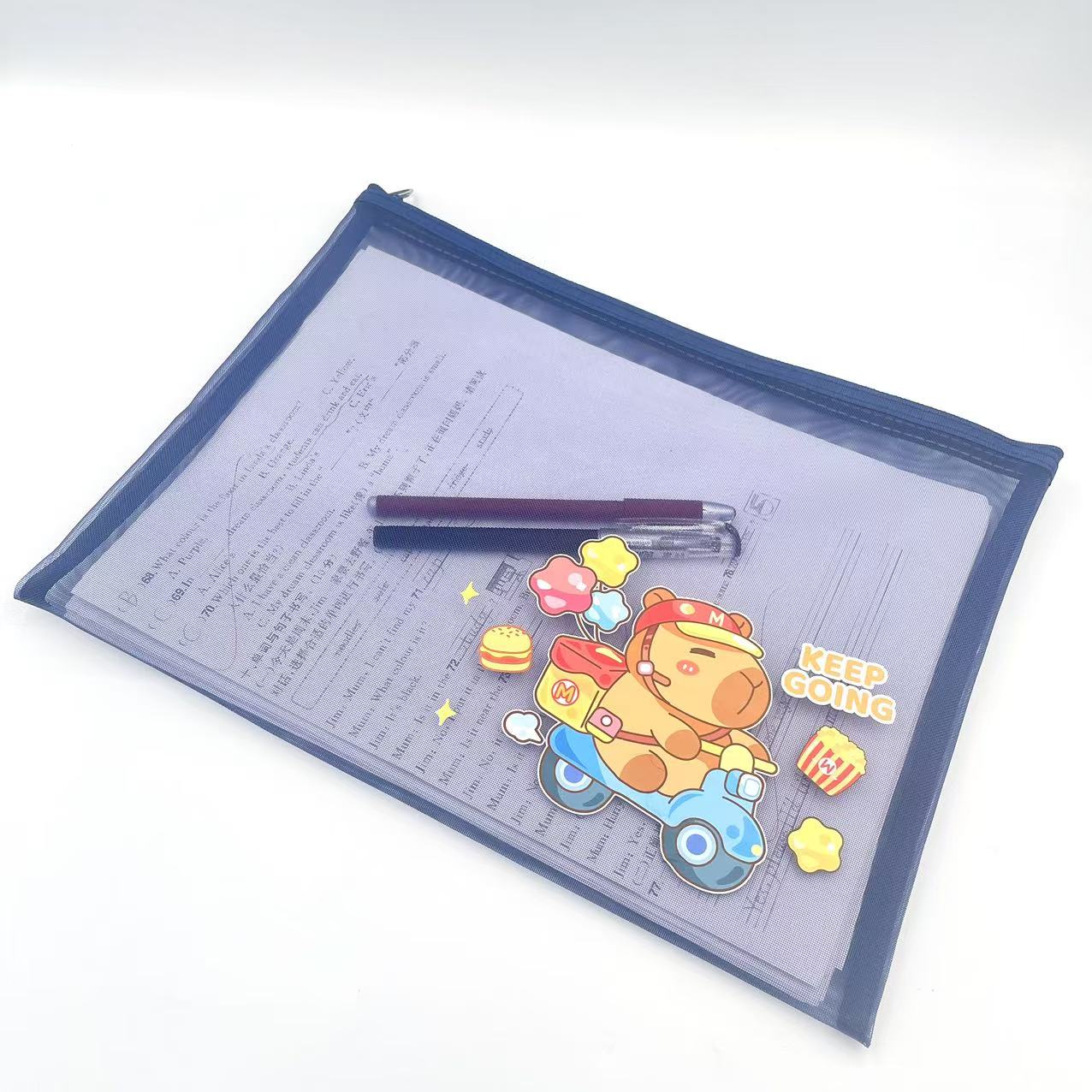 A5 zipper bag, cartoon printed mesh bag, student stationery bag, homework test paper bag, office materials bag pic 2