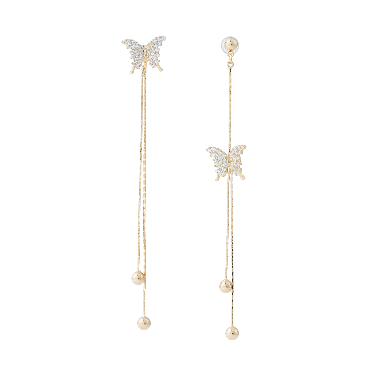 Xuhui brand exquisite and light luxury copper-plated with real gold and zircon inlaid 925 silver needle detachable butterfly long design super fairy luxury design fashionable stud earrings Specification drawing