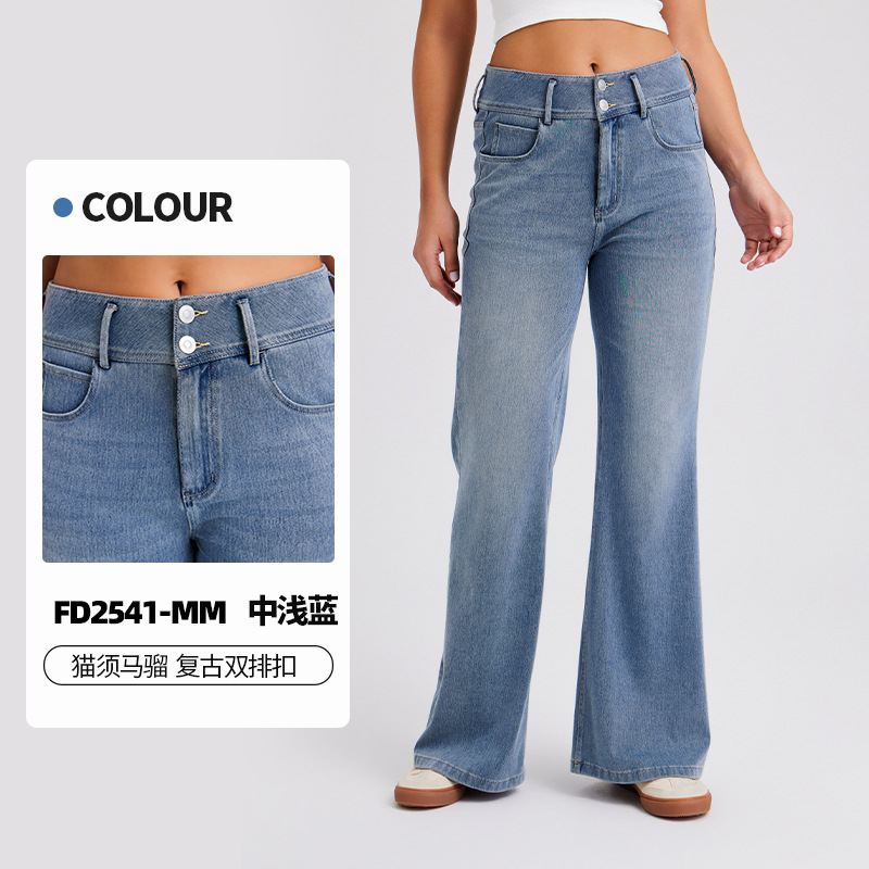 跨境欧美➕非洲大码新款高腰经典款牛仔阔腿裤女猫须马骝高弹显瘦拉链宽松休闲裤 牛仔裤牛仔裤女库存产品图