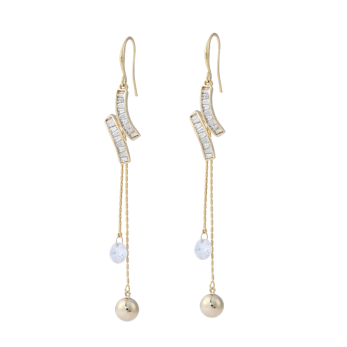 Xuhui brand exquisite and light luxury copper plated with real gold and zircon inlaid 925 silver needle, super fairy tassel design ear hooks Specification drawing