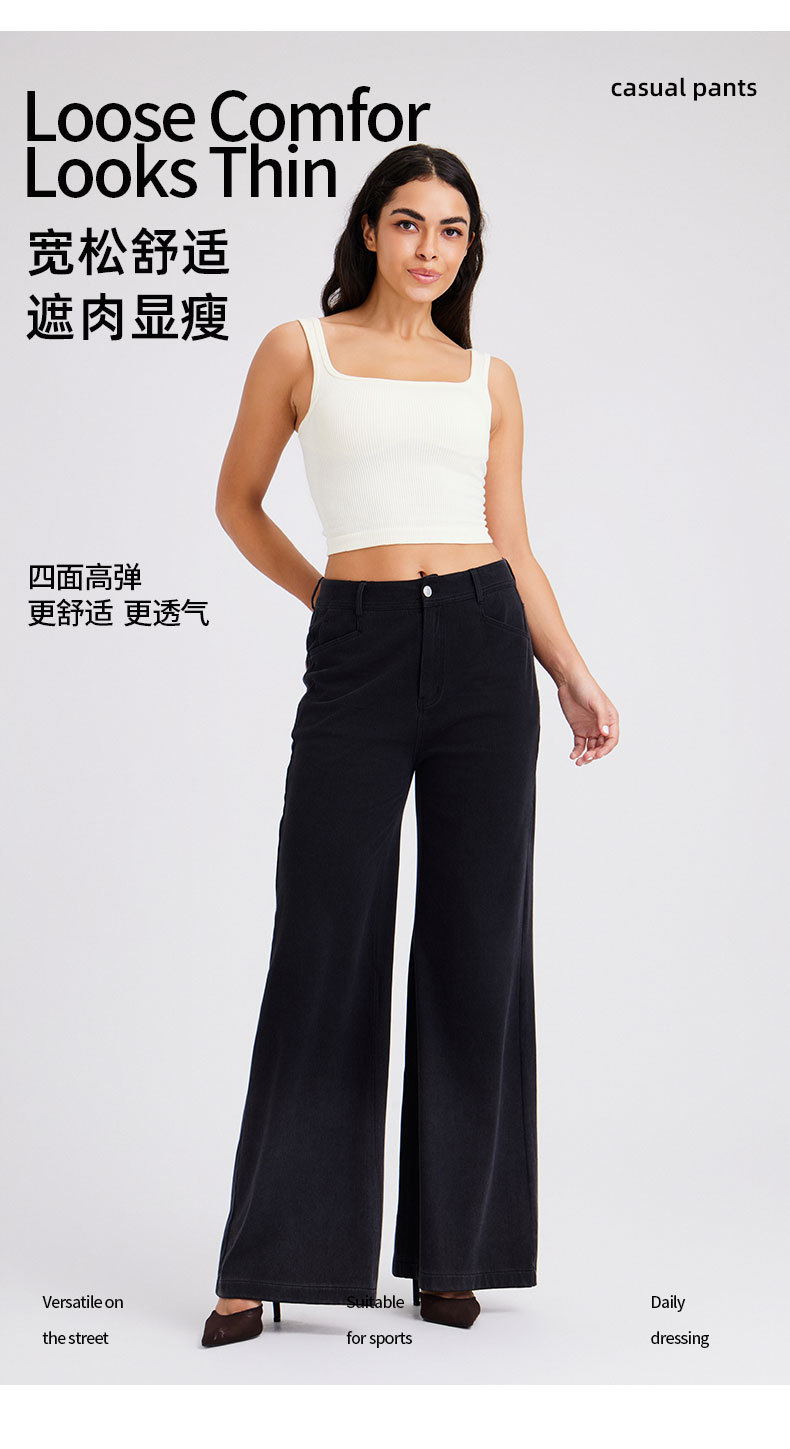 跨境新款渐变牛仔阔腿裤女高腰显瘦多口袋时尚宽松拉链健身休闲裤 牛仔裤女牛仔裤详情图11