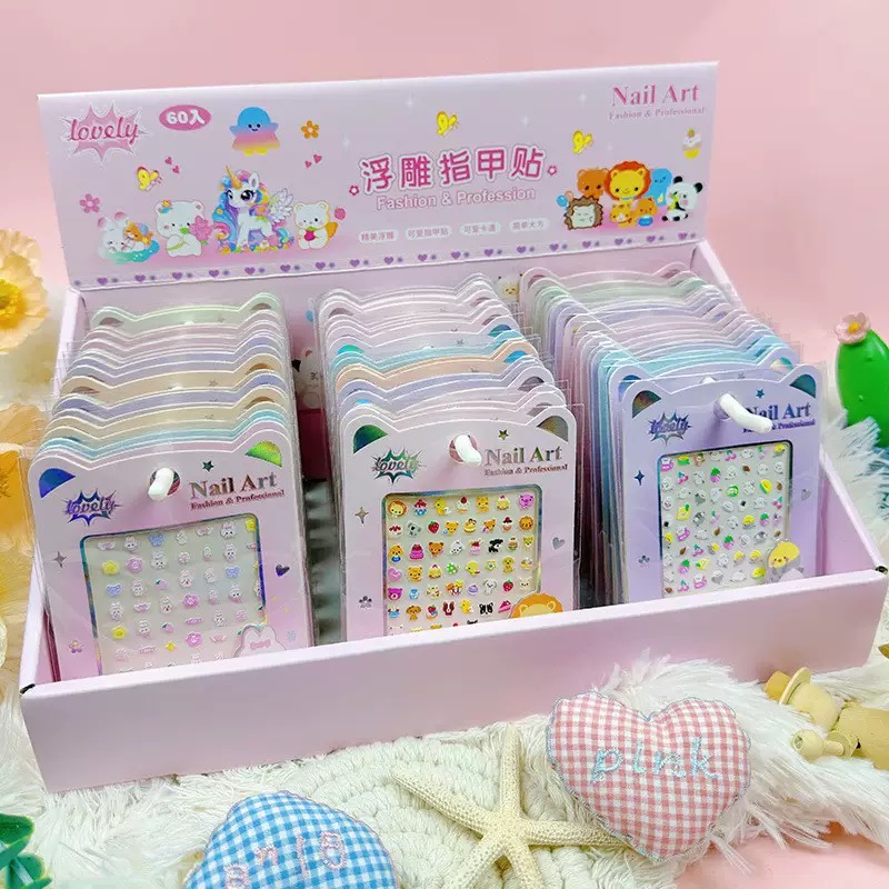 5D relief nail stickers, cute children's relief creative nail stickers, relief three-dimensional waterproof nail stickers