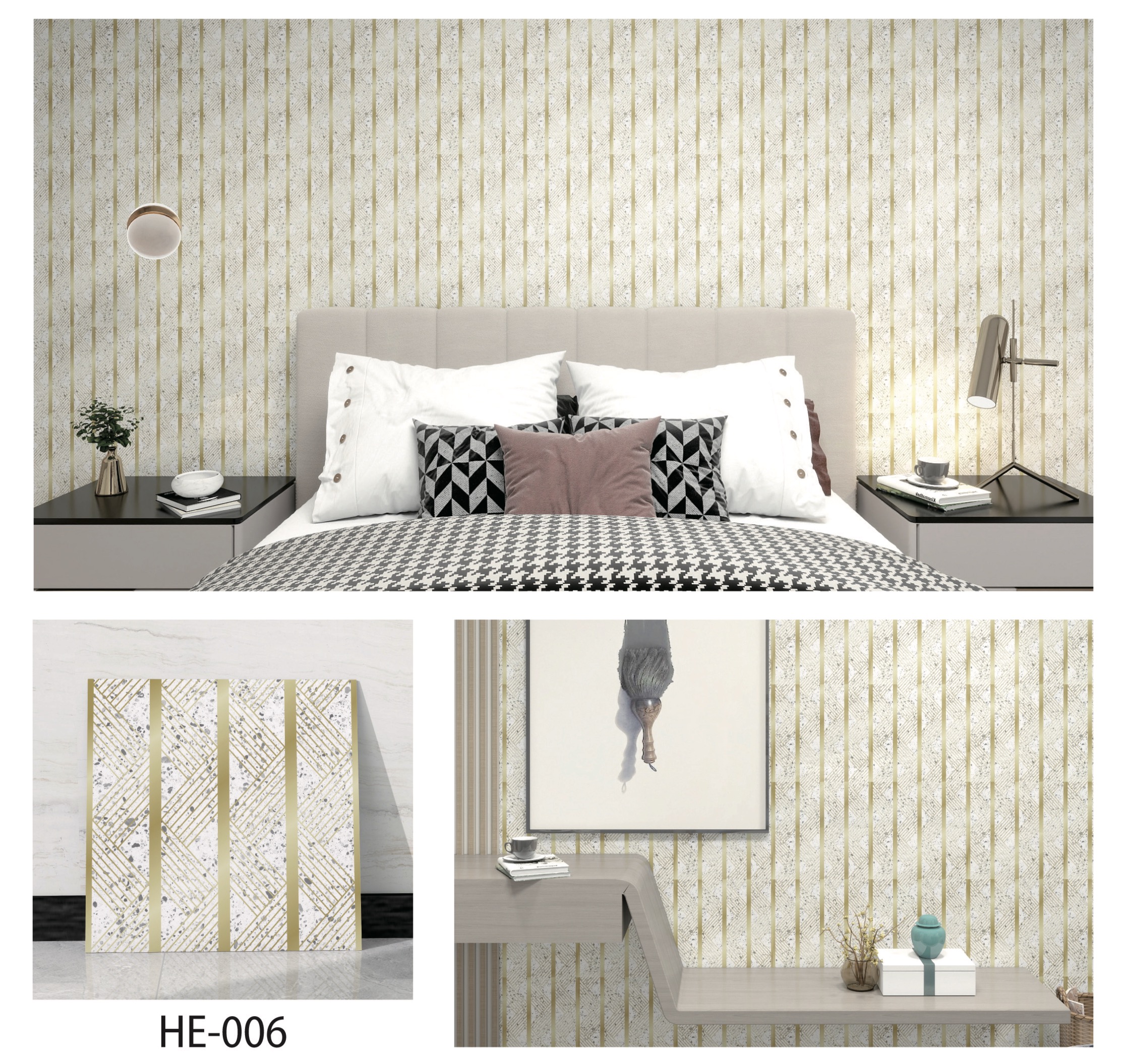 Geometric marble-patterned imitation tile wall stickers, self-adhesive light luxury gilded imitation tile wall stickers, glossy waterproof decorative wallpaper Item Picture