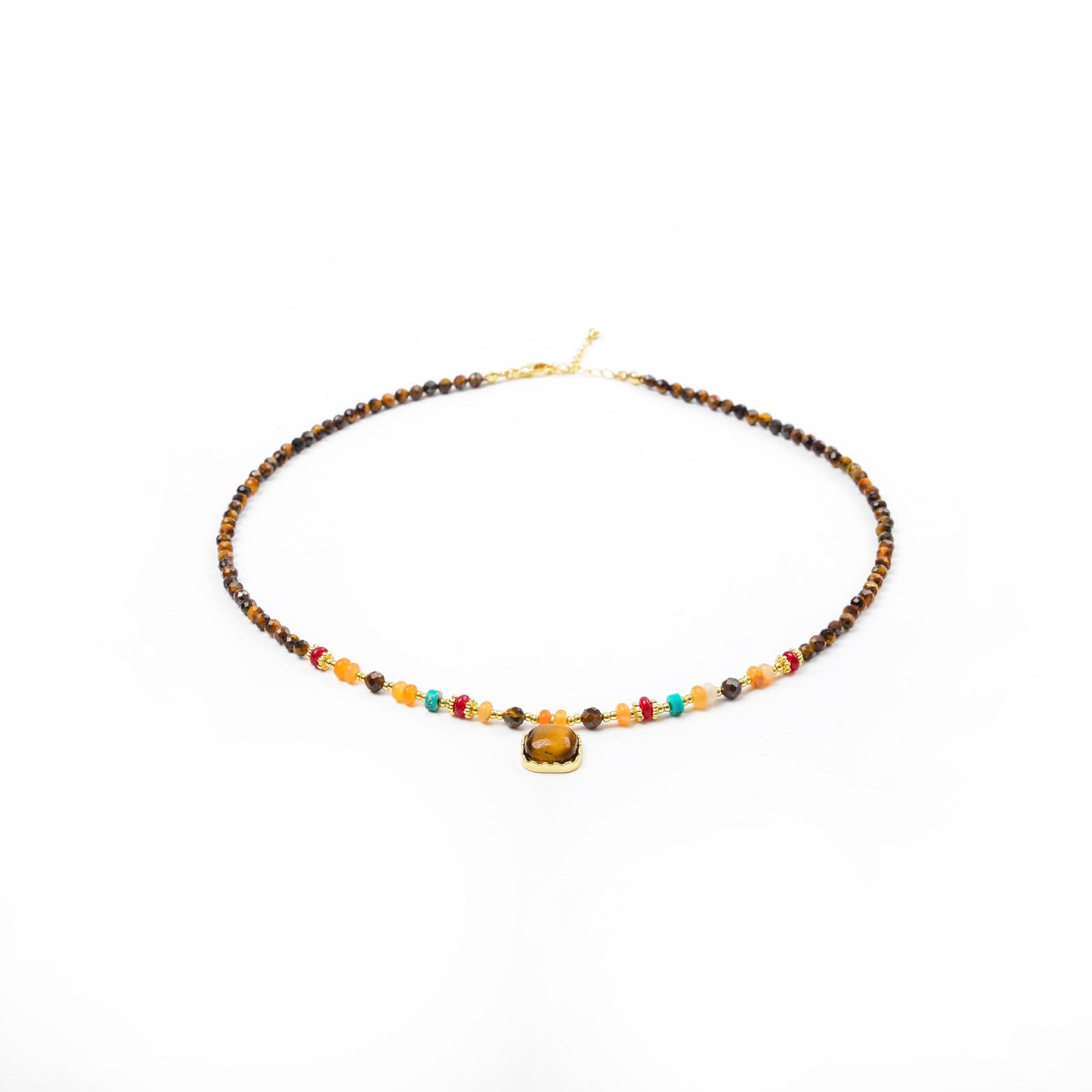 石头琉璃串珠圆形吊坠项链复古民族风锁骨链小众设计感毛衣链