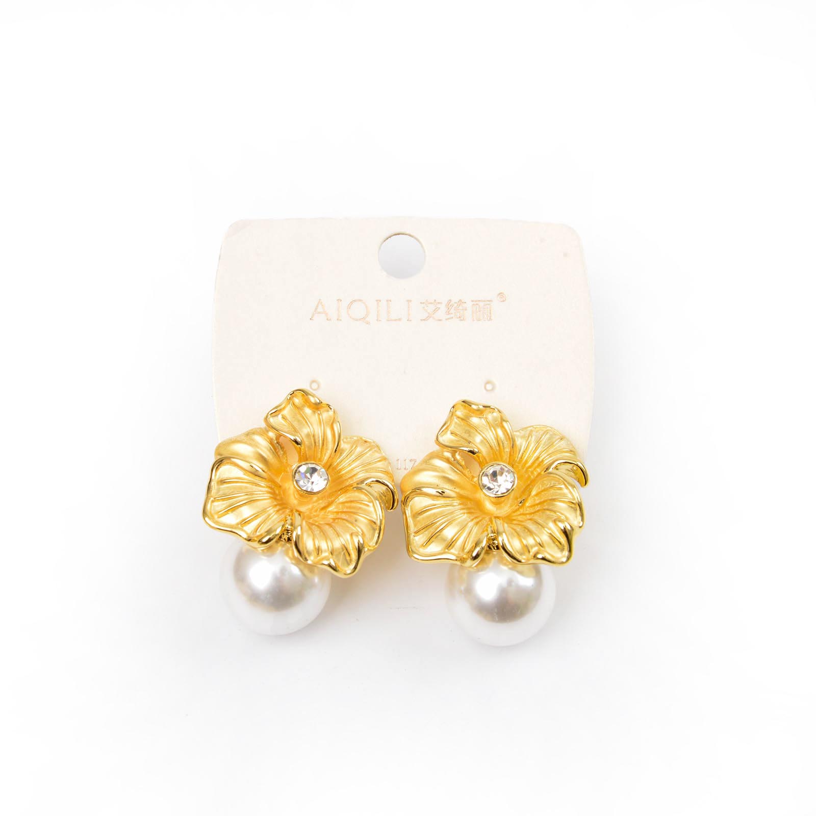 饰品/耳饰/耳环/珍珠耳环/烧焊锆石耳环白底实物图