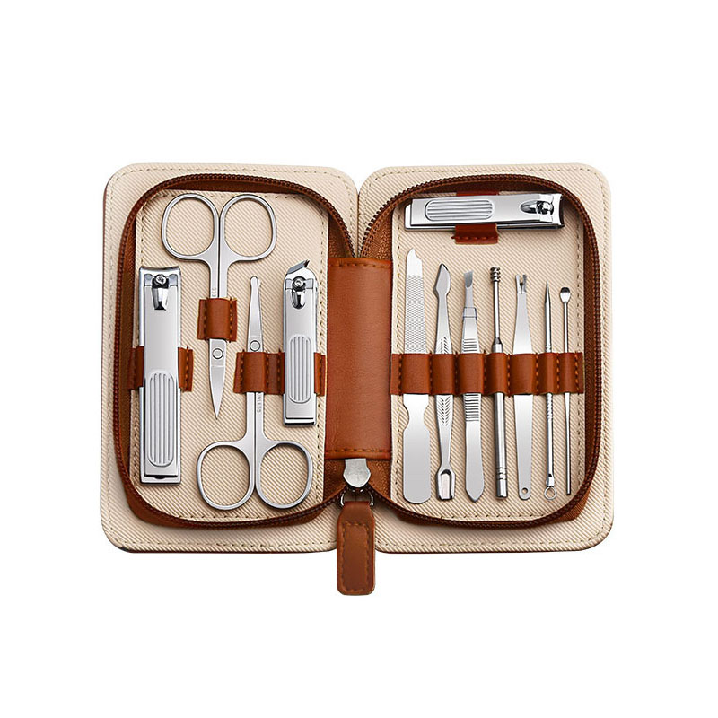 工厂现货智康指甲钳工具便携修甲剪刀套装12件套黑红高端礼品可印LOGO