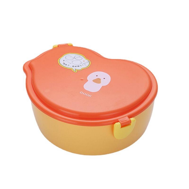 J35-2524 Light Food Yellow Duck Double-layer Compartments Lunch Box, portable plastic cartoon for home use, students and office workers Item Picture