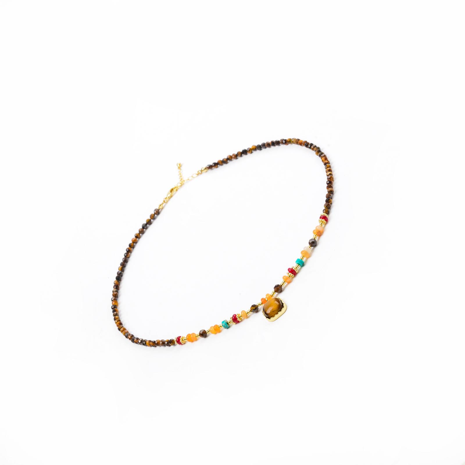 石头琉璃串珠圆形吊坠项链复古民族风锁骨链小众设计感毛衣链产品图