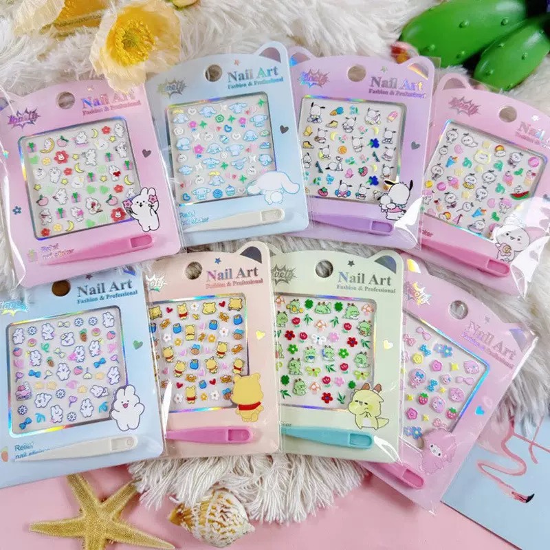 5D relief nail stickers, cute children's relief creative nail stickers, relief three-dimensional waterproof nail stickers details Picture