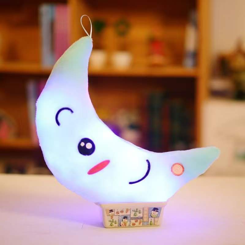 Colorful luminous moon pillow, small starfish throw pillow, star doll, plush toy, Valentine's Day creative birthday gift for girls, random color Item Picture