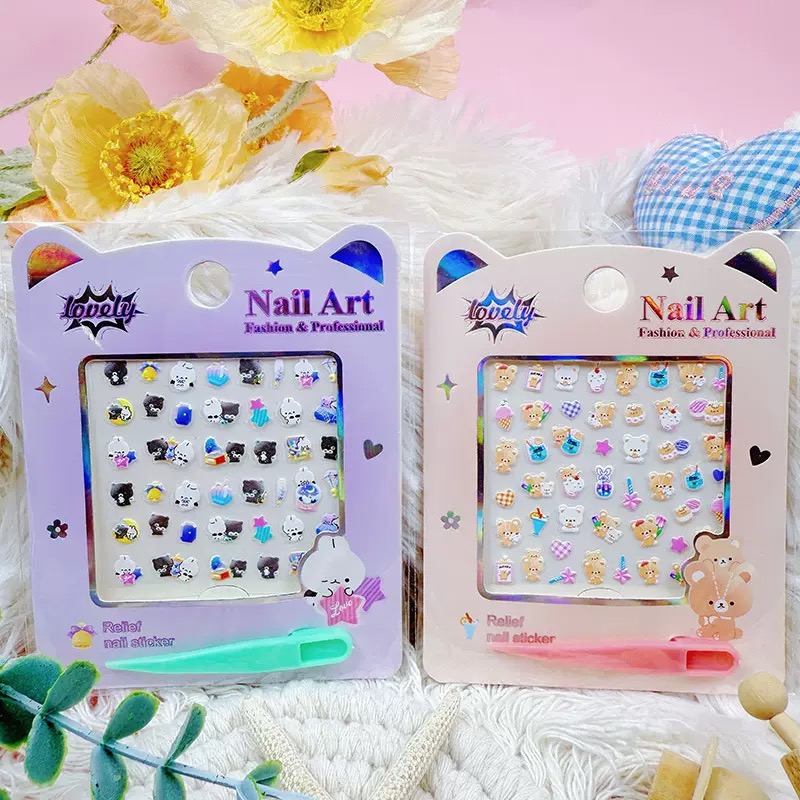 5D relief nail stickers, cute children's relief creative nail stickers, relief three-dimensional waterproof nail stickers Specification image
