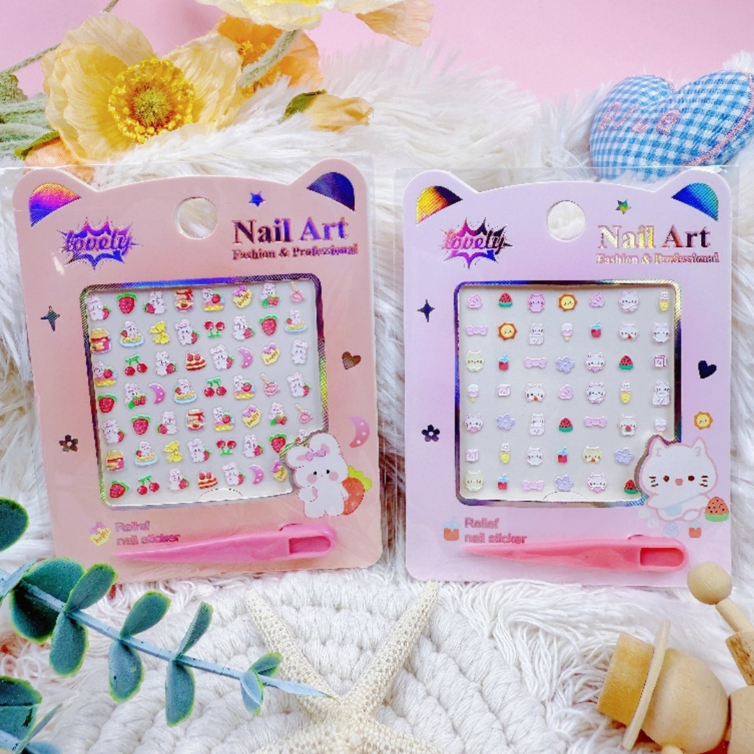 5D relief nail stickers, cute children's relief creative nail stickers, relief three-dimensional waterproof nail stickers Application Scenario