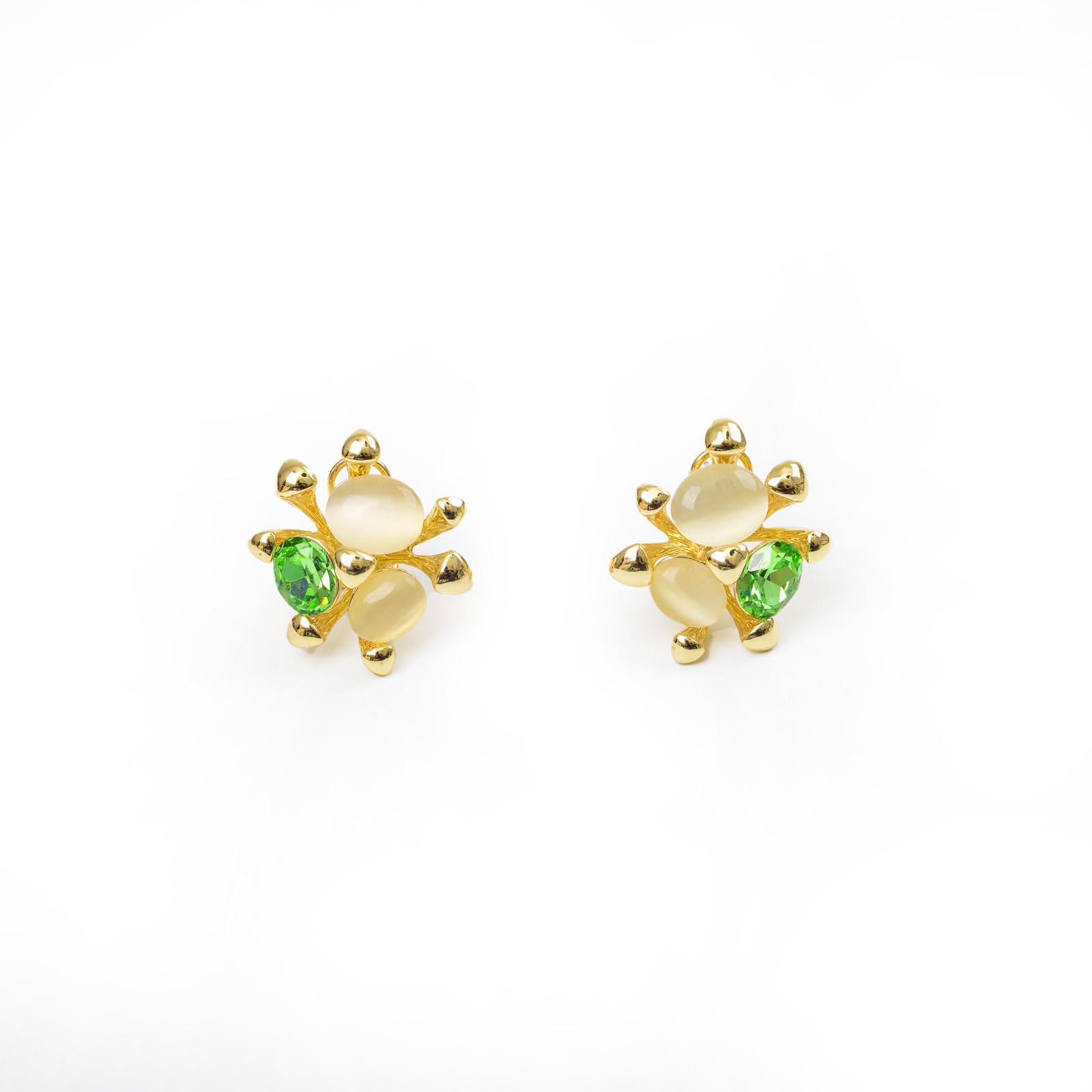 欧美复古镶钻圆形猫眼石银针耳钉中古气质夸张耳环轻奢高级感耳饰