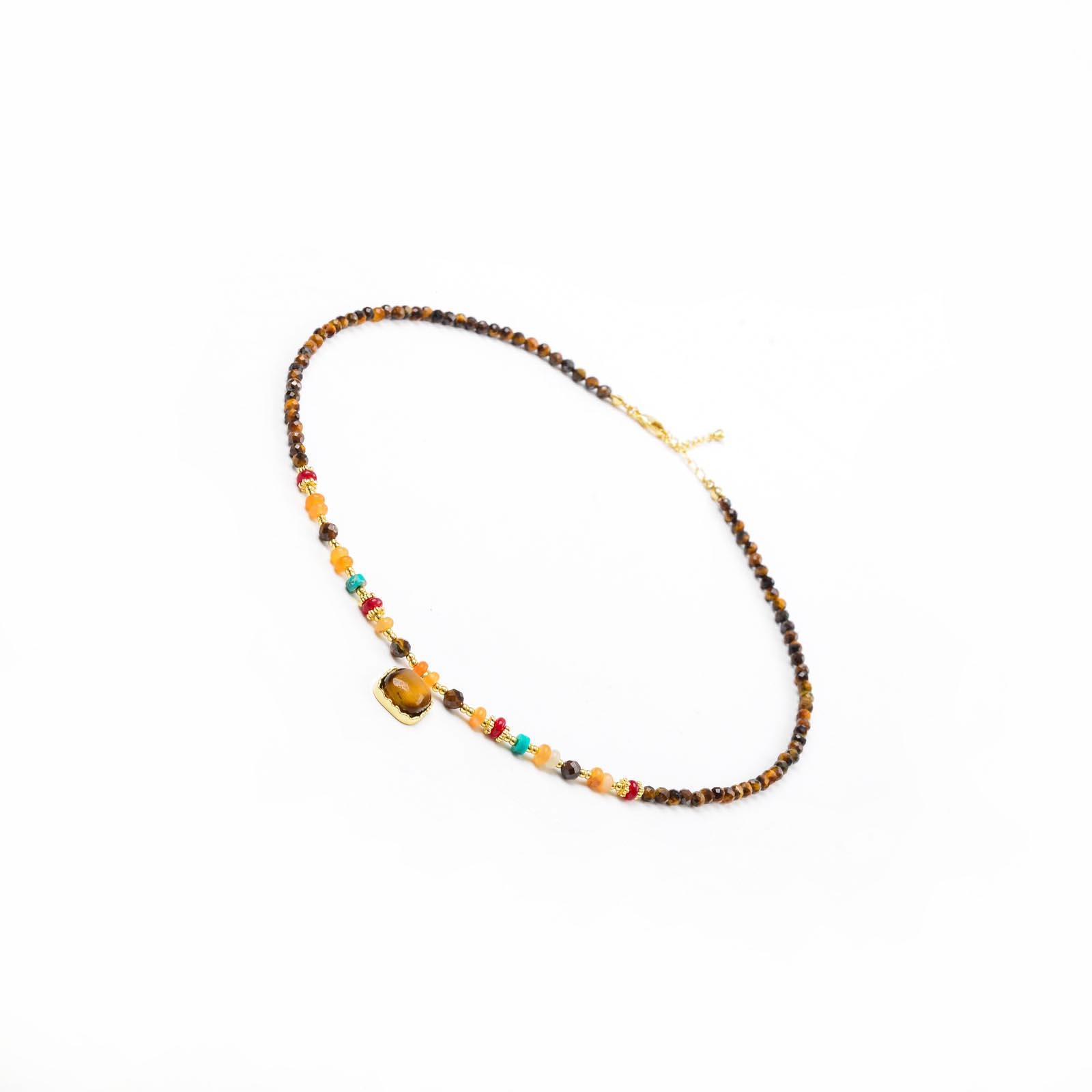 石头琉璃串珠圆形吊坠项链复古民族风锁骨链小众设计感毛衣链细节图