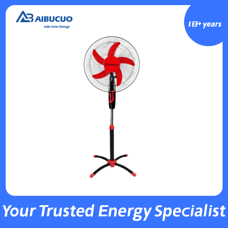 AIBUCUO LSF-DC16J4, a best-selling solar fan in Africa, is a 16-inch rechargeable vertical fan with an LED light