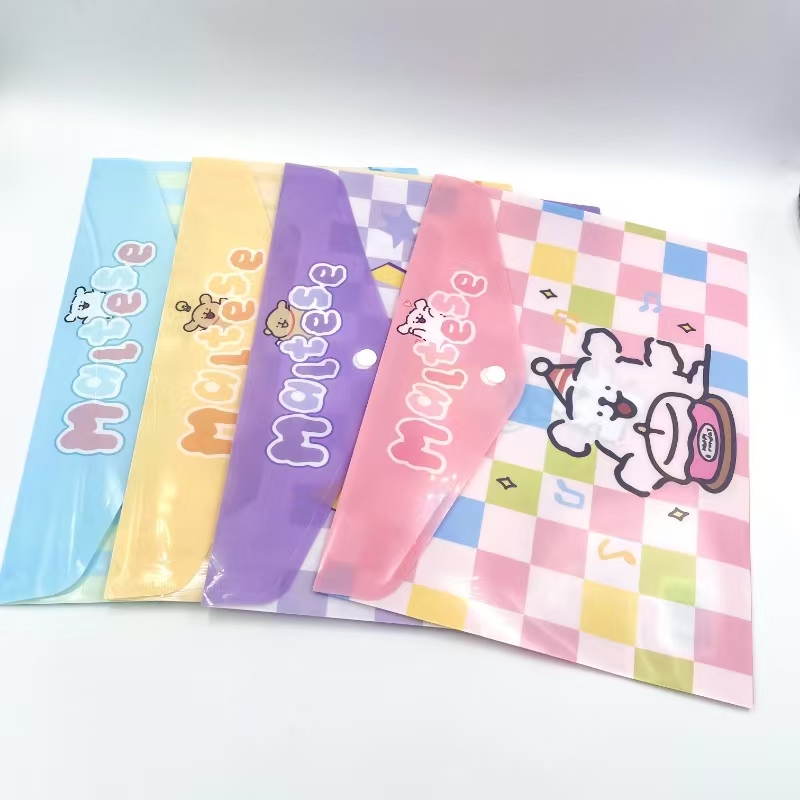 Cartoon horizontal printed button bag, office materials bag, A4 storage bag, student test paper classification bag