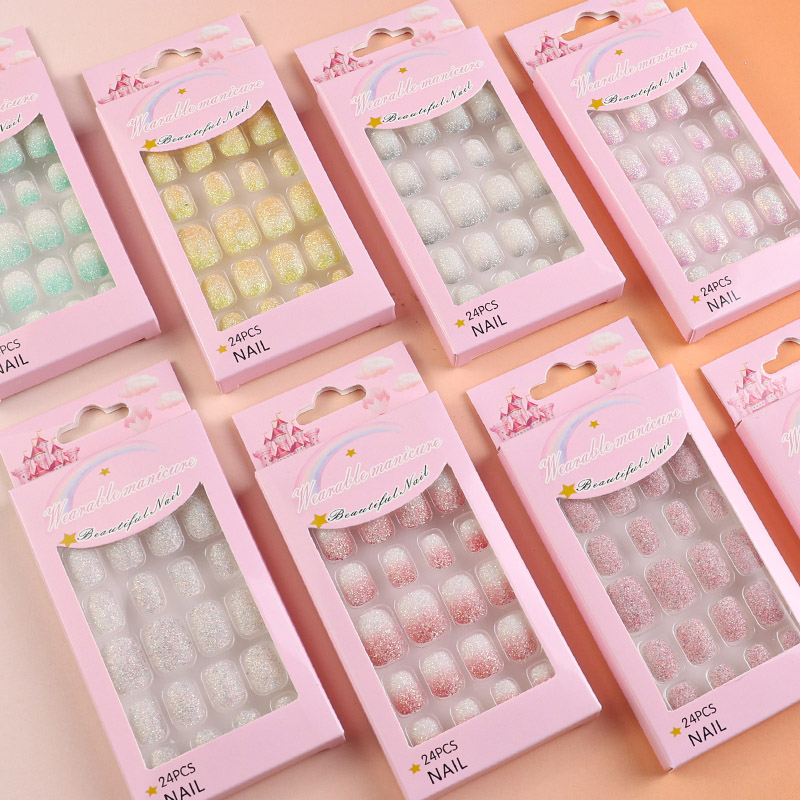 儿童新品穿戴甲渐变糖果色甲片贴片