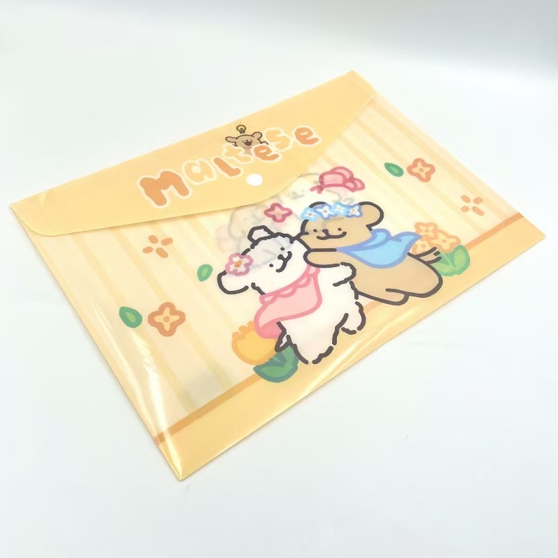 Cartoon horizontal printed button bag, office materials bag, A4 storage bag, student test paper classification bag details Picture