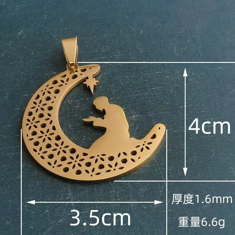 Cross-border foreign trade titanium steel stainless steel necklace pendant for men and women, fashionable and creative accessory, exquisite and trendy moon prayer detail image 6