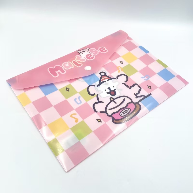 Cartoon horizontal printed button bag, office materials bag, A4 storage bag, student test paper classification bag Item Picture