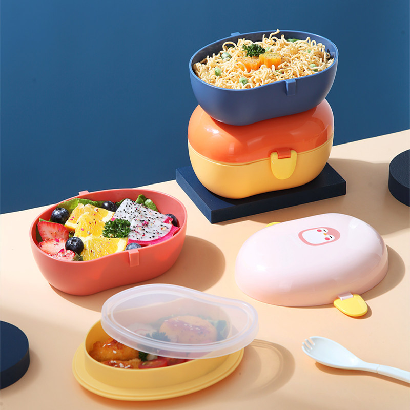 J35-2525 Cute Cartoon mango-shaped bento box, student lunch box, outdoor picnic snack double-layered details Picture