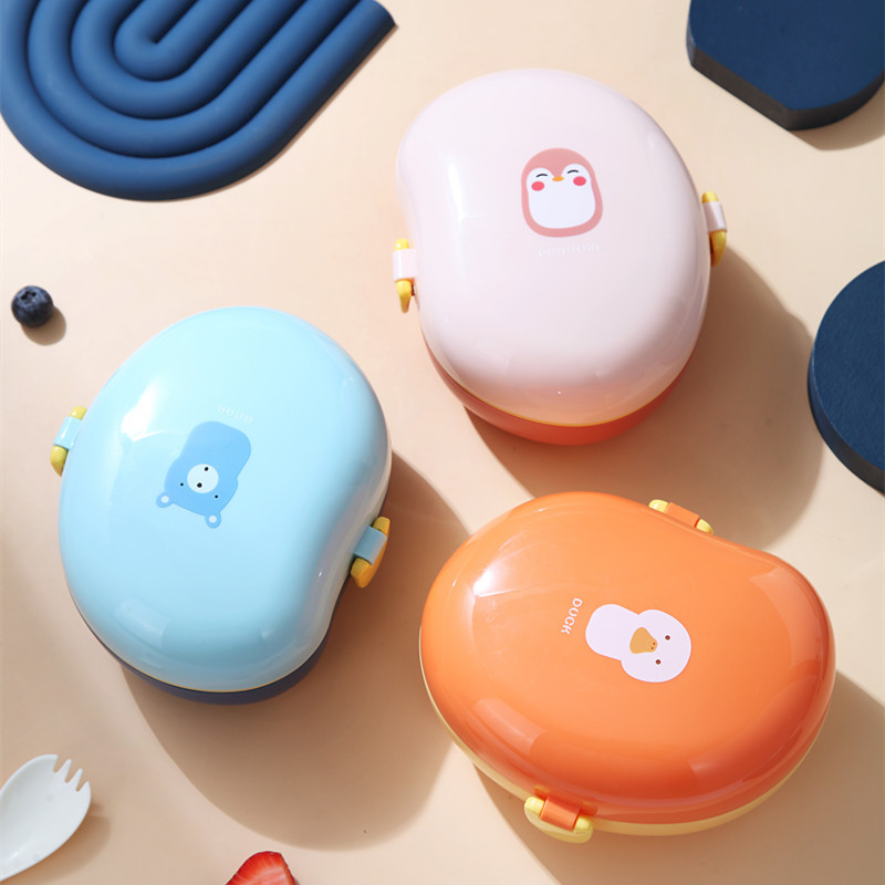 J35-2525 Cute Cartoon mango-shaped bento box, student lunch box, outdoor picnic snack double-layered