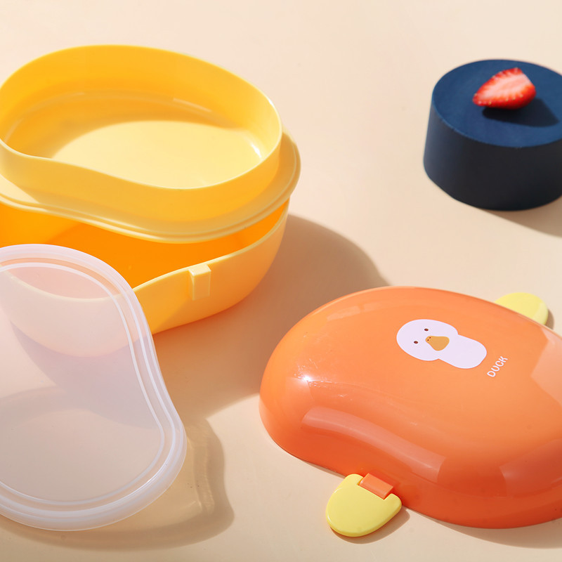 J35-2525 Cute Cartoon mango-shaped bento box, student lunch box, outdoor picnic snack double-layered Specification image