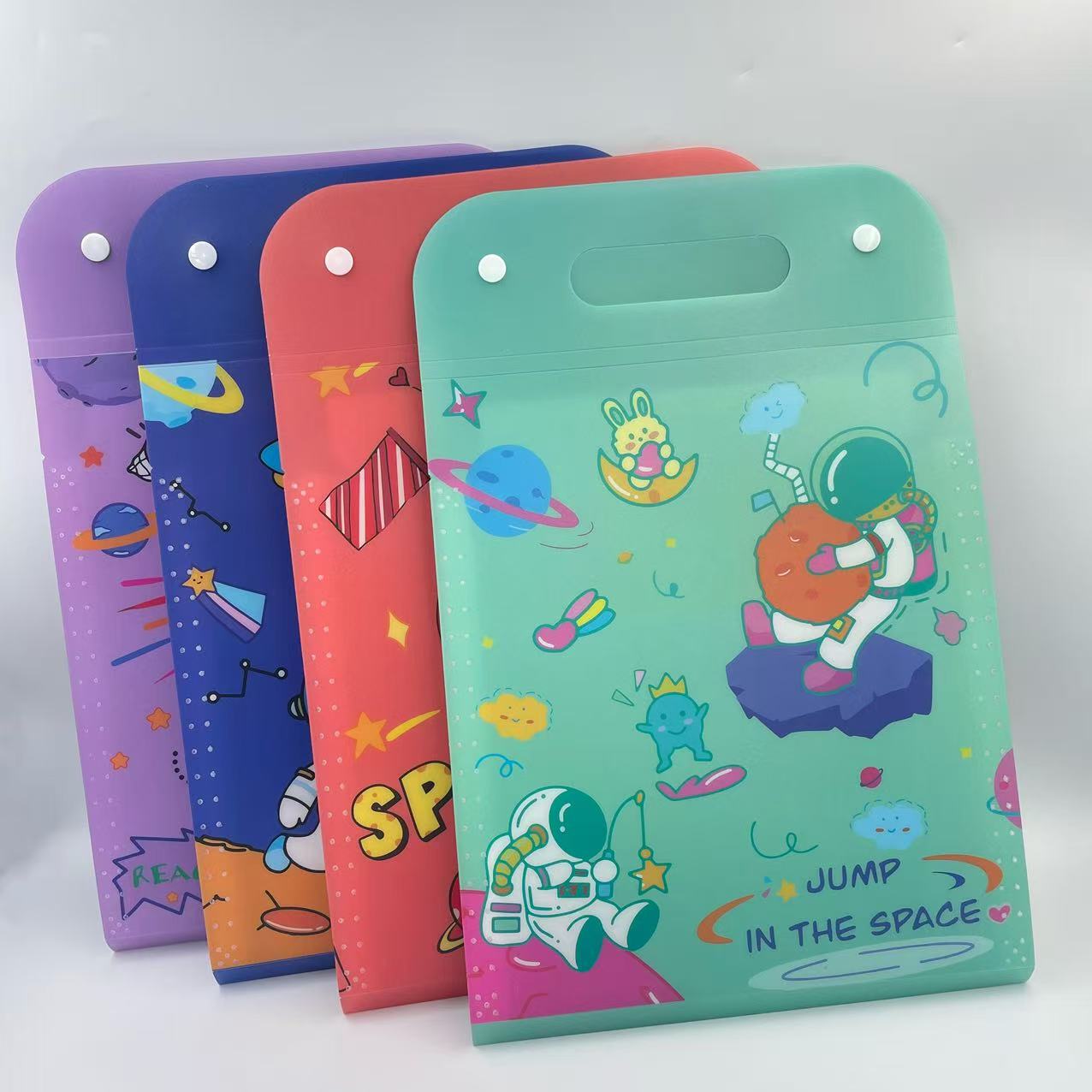 Cartoon student A4 hand-held vertical organ bag for study stationery, test papers and materials, 13-compartment file bag