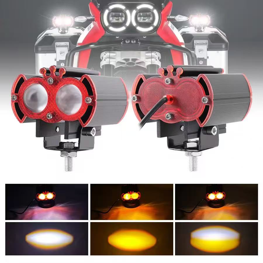 Motorcycle LED spotlight lens spotlight, white and yellow light, led external strobe light, high-brightness light, export version details Picture