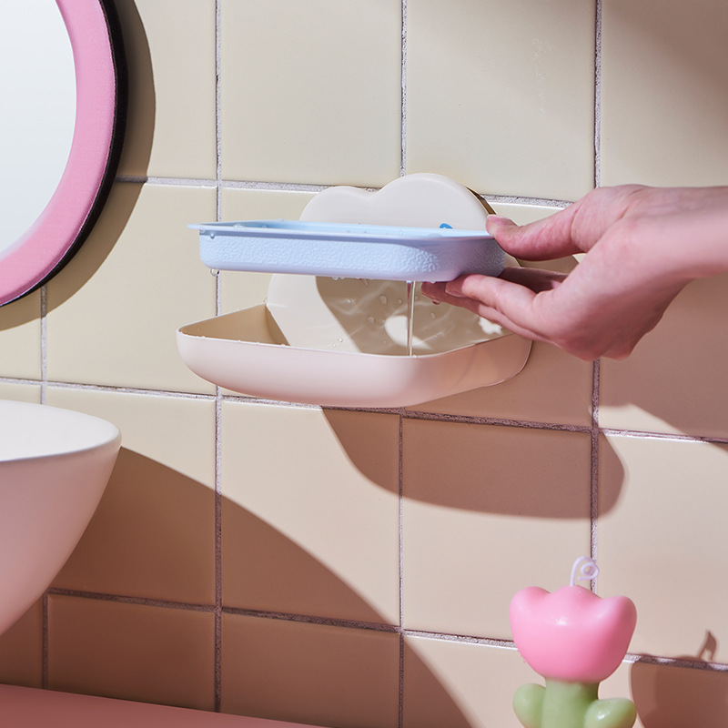 J06-9017 Draining soap box, non-punching wall-mounted soap storage rack, creative cloud double-layer soap box for bathroom and toilet Specification image