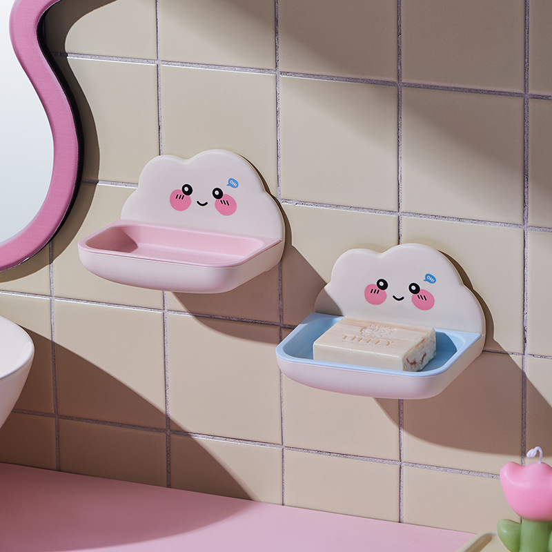 J06-9017 Draining soap box, non-punching wall-mounted soap storage rack, creative cloud double-layer soap box for bathroom and toilet details Picture