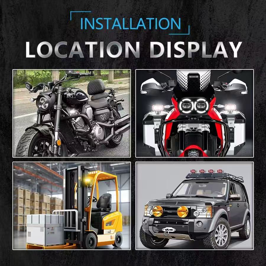 Motorcycle LED spotlight lens spotlight, white and yellow light, led external strobe light, high-brightness light, export version Item Picture