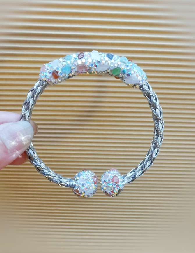 碧玺天然石水钻不锈钢女式手镯钛钢开口手镯细节图