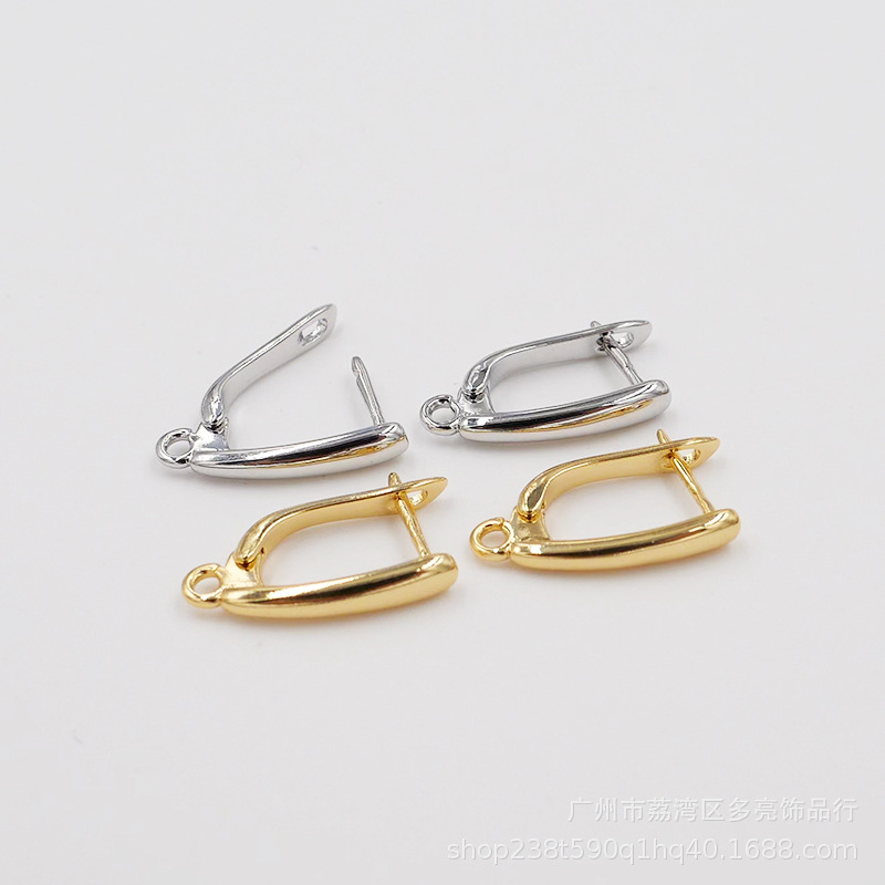 铜耳环耳扣电镀18K金色耳环耳饰U形光面耳扣带吊圈女式配件扣饰品批发