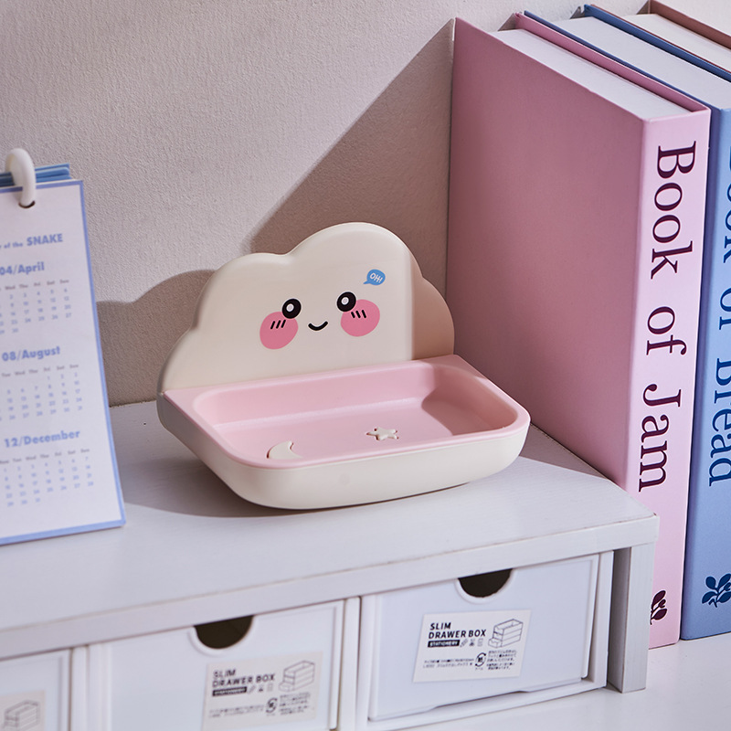 J06-9017 Draining soap box, non-punching wall-mounted soap storage rack, creative cloud double-layer soap box for bathroom and toilet Item Picture