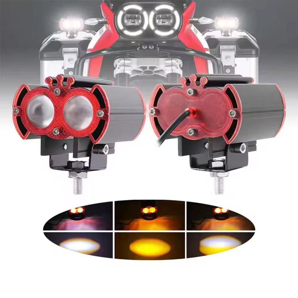 Motorcycle LED spotlight lens spotlight, white and yellow light, led external strobe light, high-brightness light, export version Specification drawing