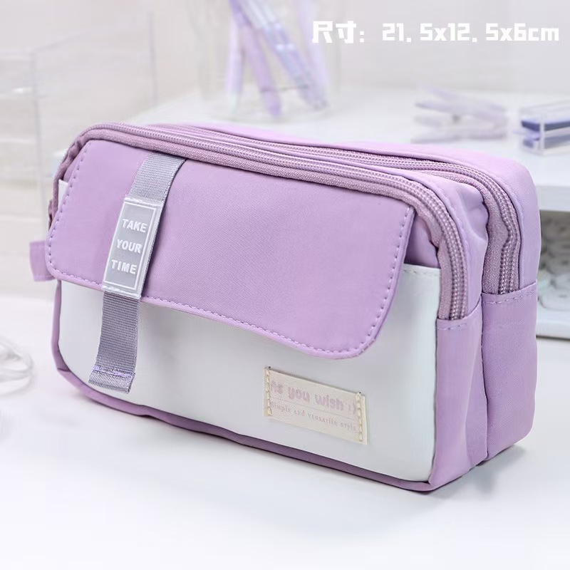 简约工装笔袋高颜值大容量三层笔袋中小学通用便携文具收纳袋大容量收纳袋办公学习必备耐脏简约实用可爱宽敞