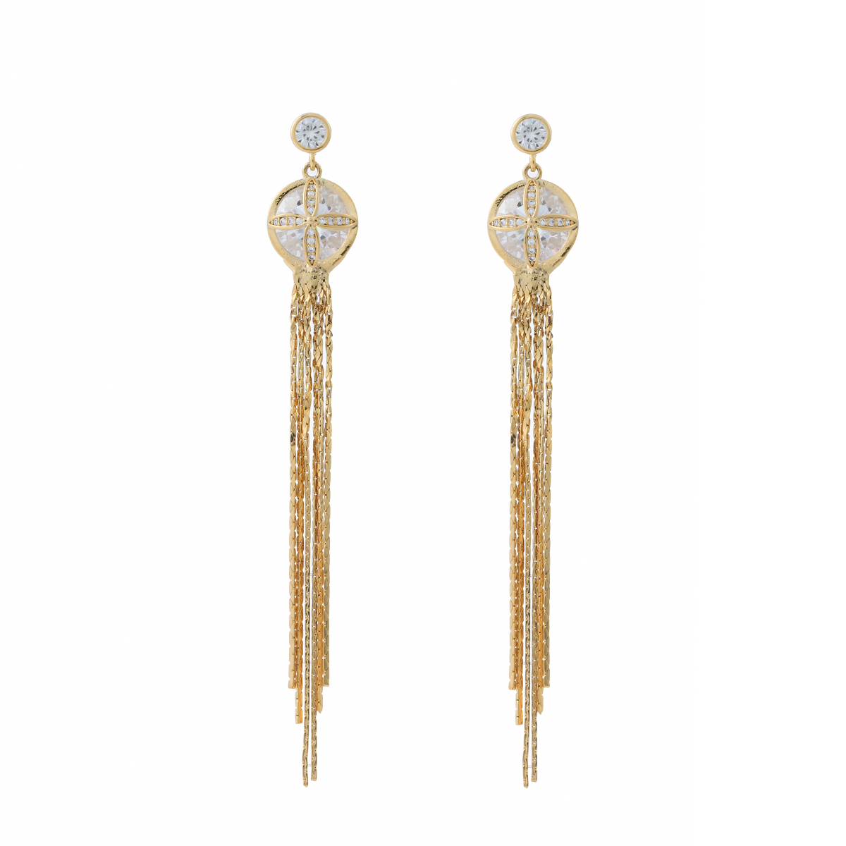 Xuhui brand exquisite and light luxury copper plated with real gold and zircon inlaid S925 silver needle, luxurious and super fairy tassel design ear hooks Specification drawing