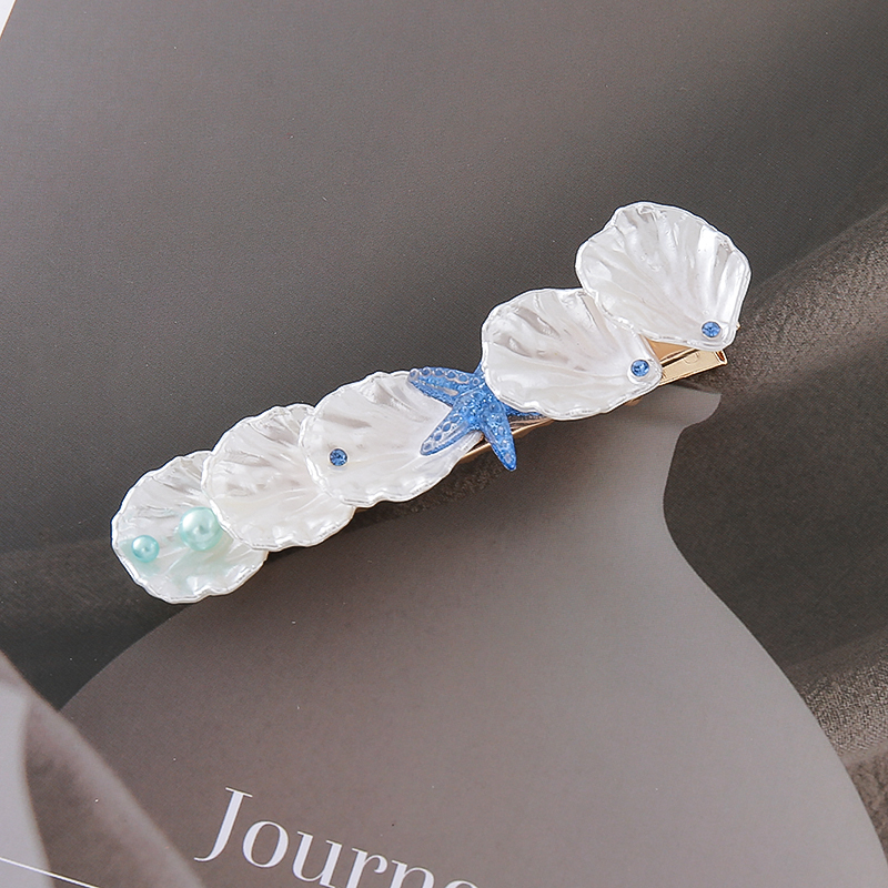 Nuevo marine cream shell starfish hairclip playa chica corazón simple duckbill clip dulce franjas side clip fabricantes al por mayor details Picture