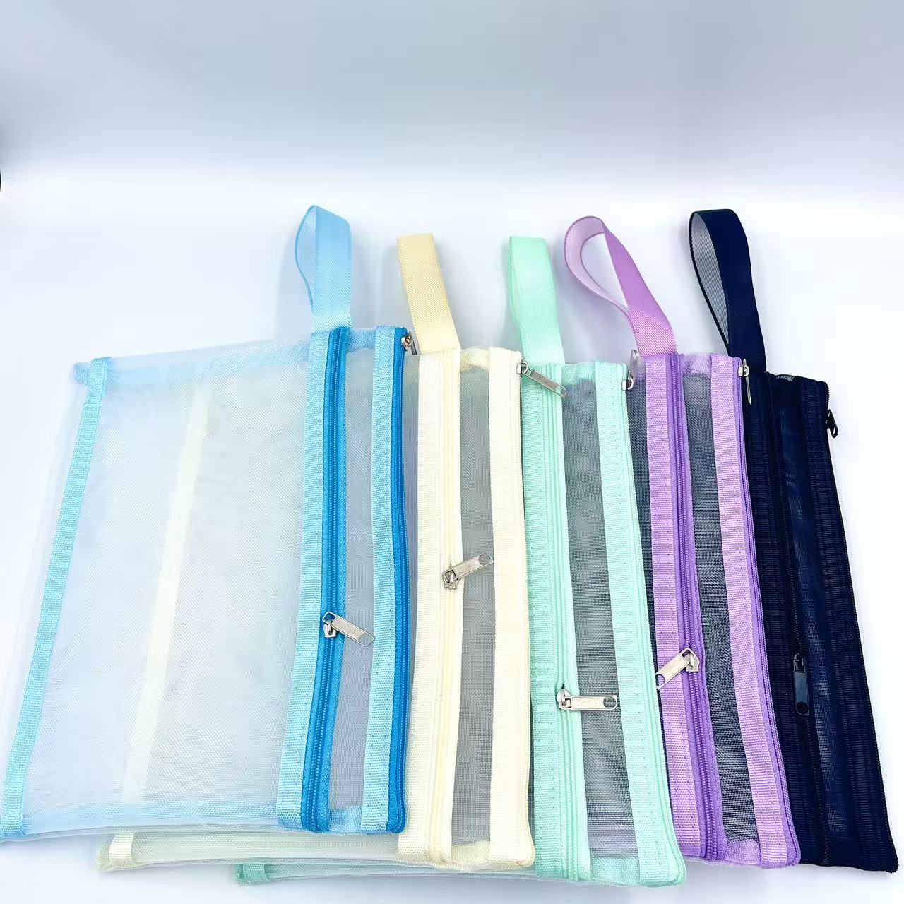 Double-layer zipper bag, office document bag, nylon mesh A5 file bag, student test paper bag, ticket bag