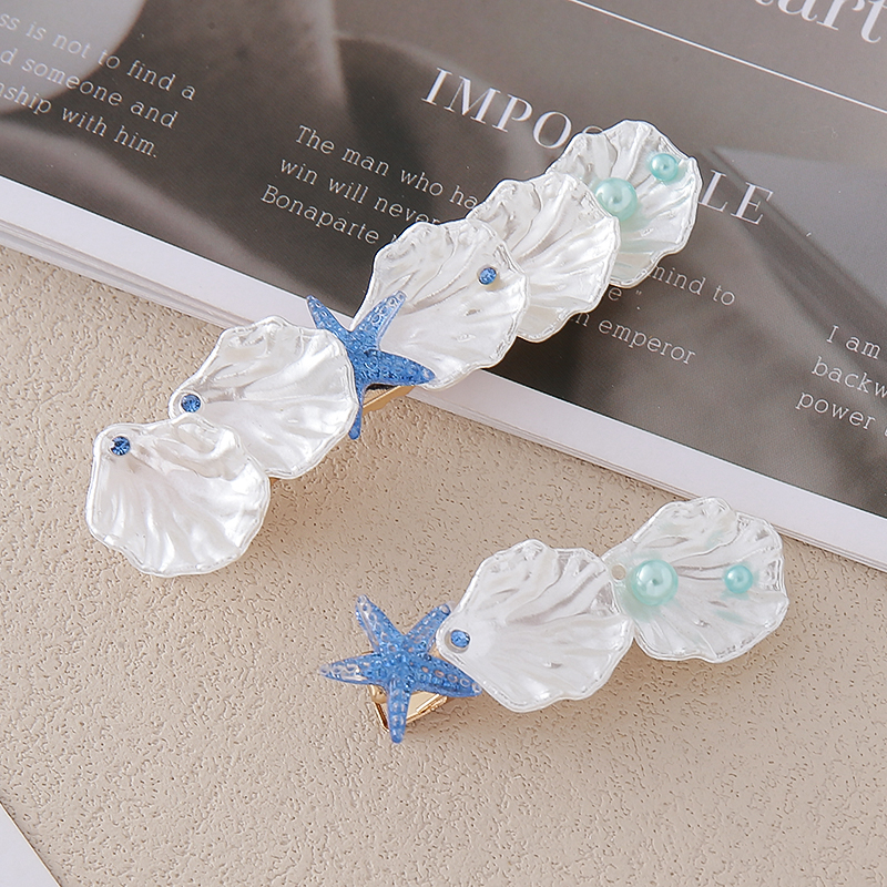 新款海洋奶油贝壳海星发夹沙滩少女心简约鸭嘴夹甜美刘海侧边夹厂家批发