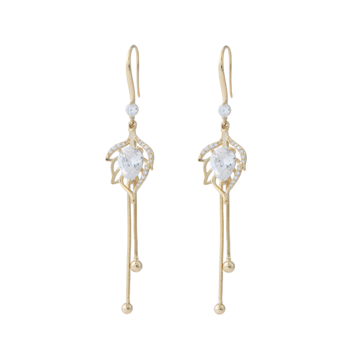 Xuhui brand's exquisite and light luxury copper-plated with real gold and zircon inlaid S925 silver needle wheat ear long style ultra-luxurious design fashionable ear hooks Item Picture