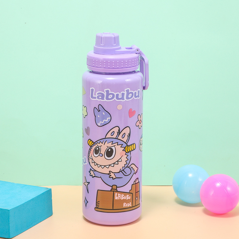 H164-HY-038B cartoon plastic cup, high-capacity solid color children's water cup, portable cup with handle detail image 6