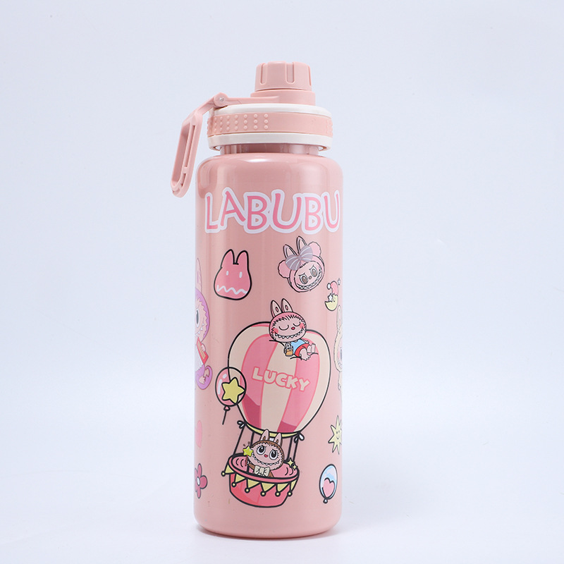 H164-HY-038B cartoon plastic cup, high-capacity solid color children's water cup, portable cup with handle detail image 4