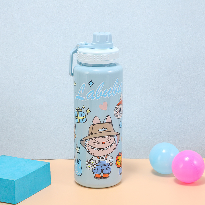 H164-HY-038B cartoon plastic cup, high-capacity solid color children's water cup, portable cup with handle detail image 3