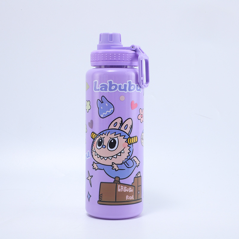 H164-HY-038B cartoon plastic cup, high-capacity solid color children's water cup, portable cup with handle detail image 5