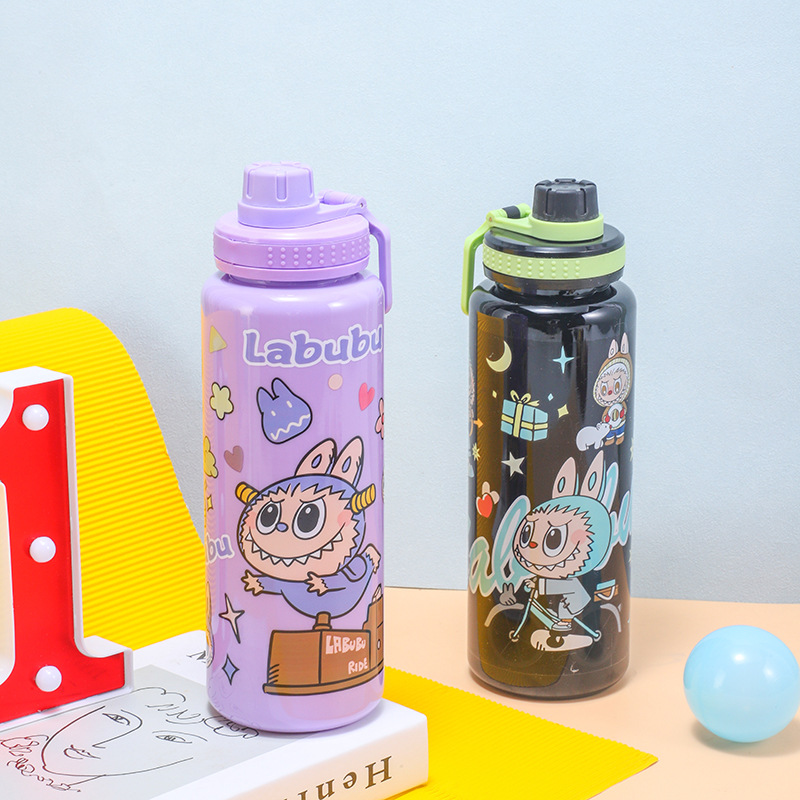 H164-HY-038B cartoon plastic cup, high-capacity solid color children's water cup, portable cup with handle detail image 7